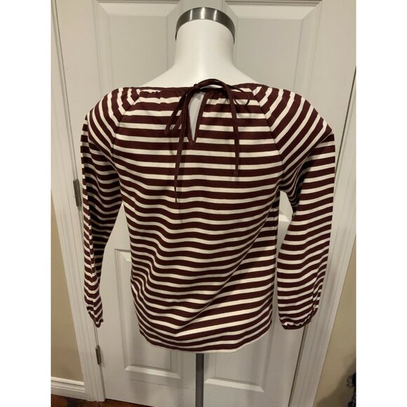 J. Crew Maroon & White Striped Shirt with Tie Back, Size XXS, NWT! - Picture 4 of 5